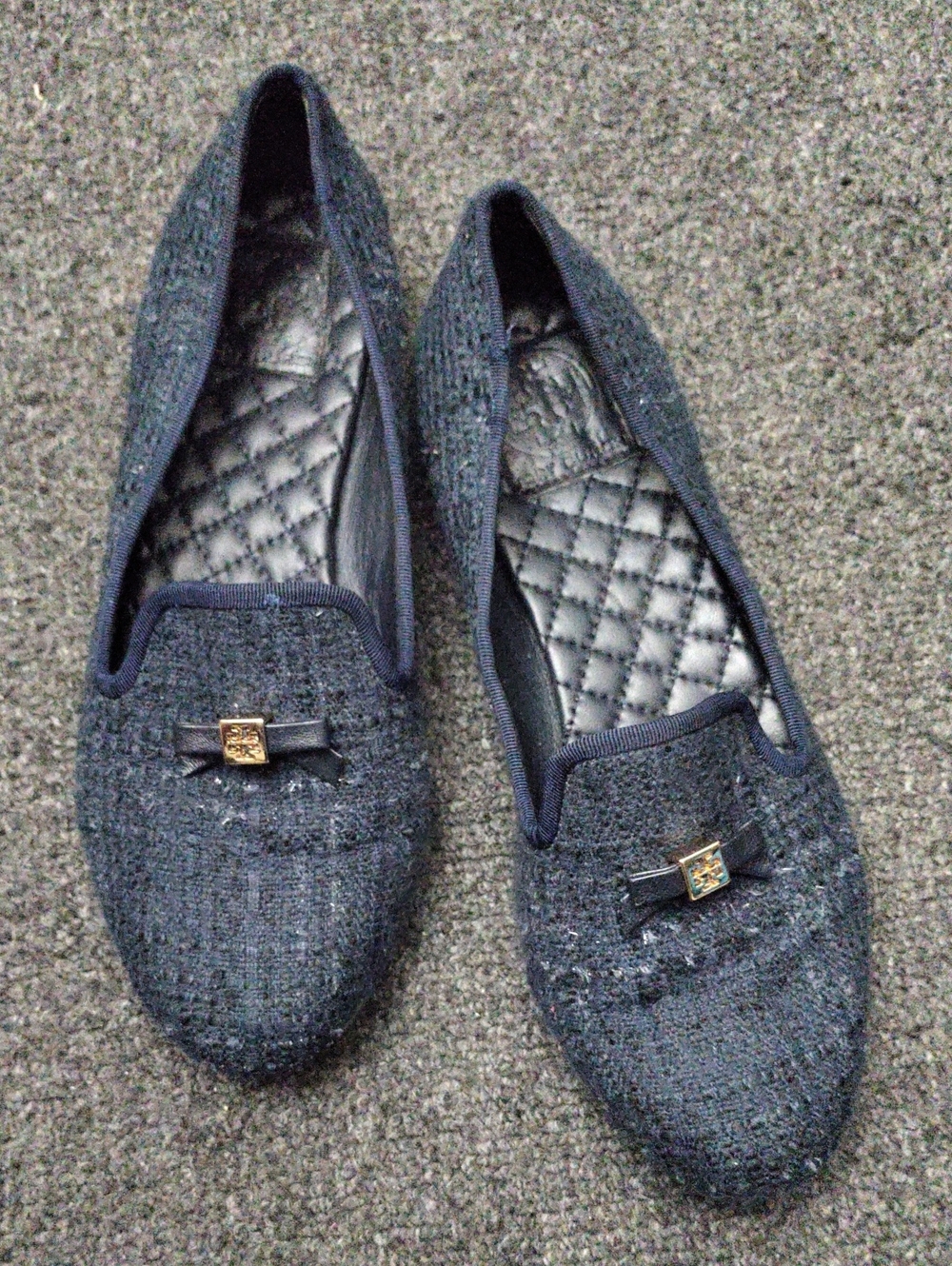 Tory Burch Claire Cap-Toe Tweed Ballet Flat Gray